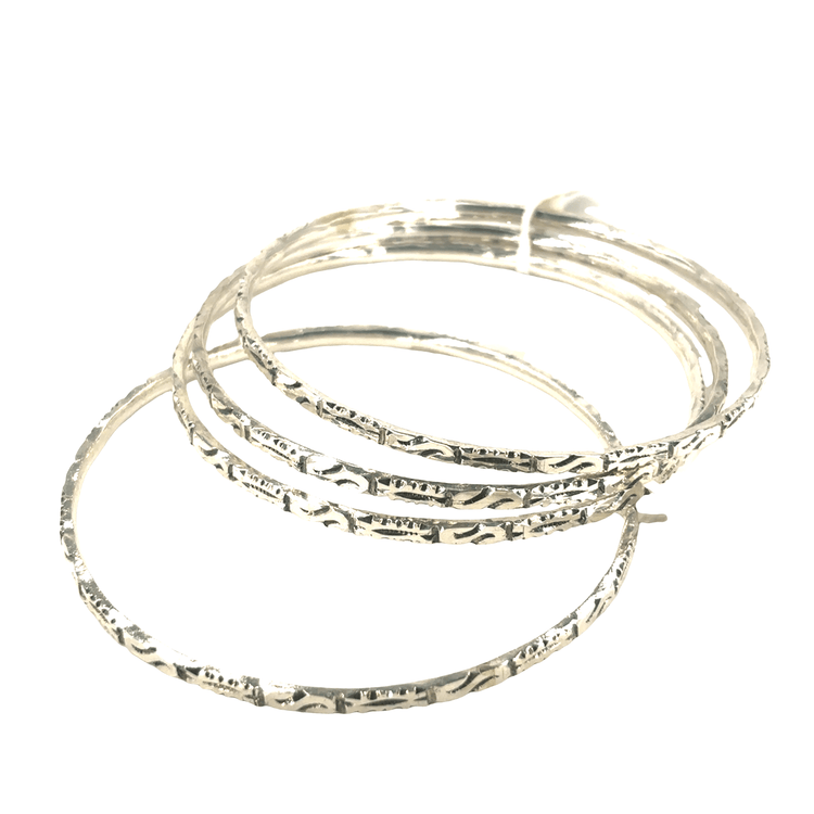 Women’s Silver Etched Bangle Set of 4 - 45g - Hyman’s Jewellers