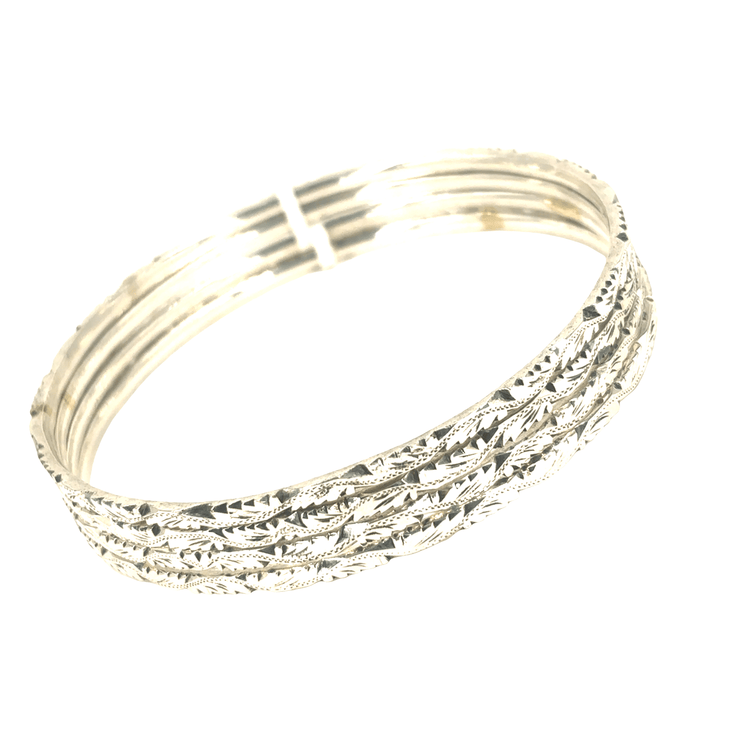 Women’s Silver Etched Bangle Set of 4 - 45g - Hyman’s Jewellers