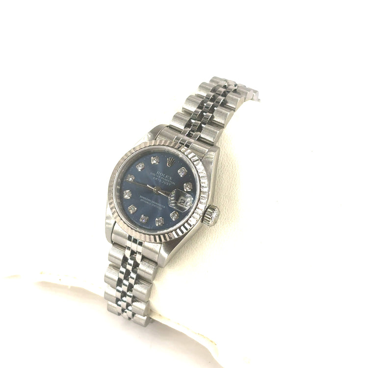 Women’s Stainless Steel Rolex DateJust Blue Dial Diamond Dot 26mm Watch - Hyman’s Jewellers