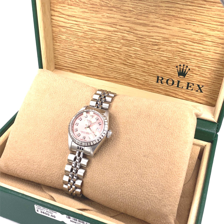 Women’s Steel Rolex Datejust Watch - Pink Diamond Dot Dial. 26mm - Hyman’s Jewellers