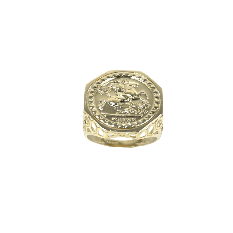 Yellow Gold Coin - Style Signet Ring with Relief Detail - Hyman’s Jewellers
