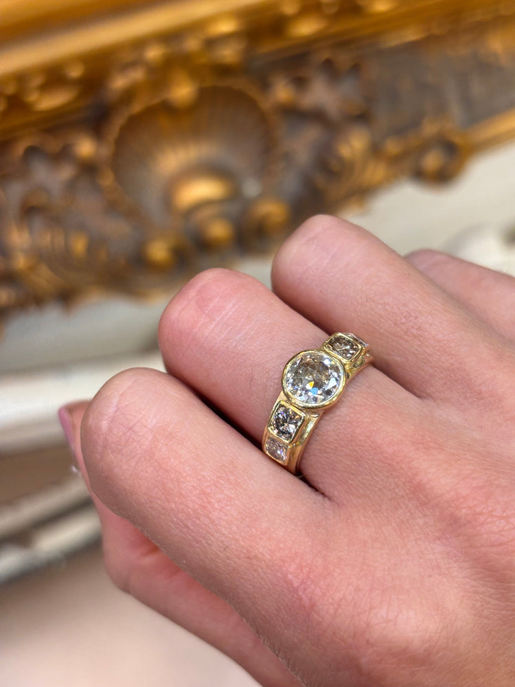 Yellow Gold Multistone Ring with Round Cut Diamond - Hyman’s Jewellers