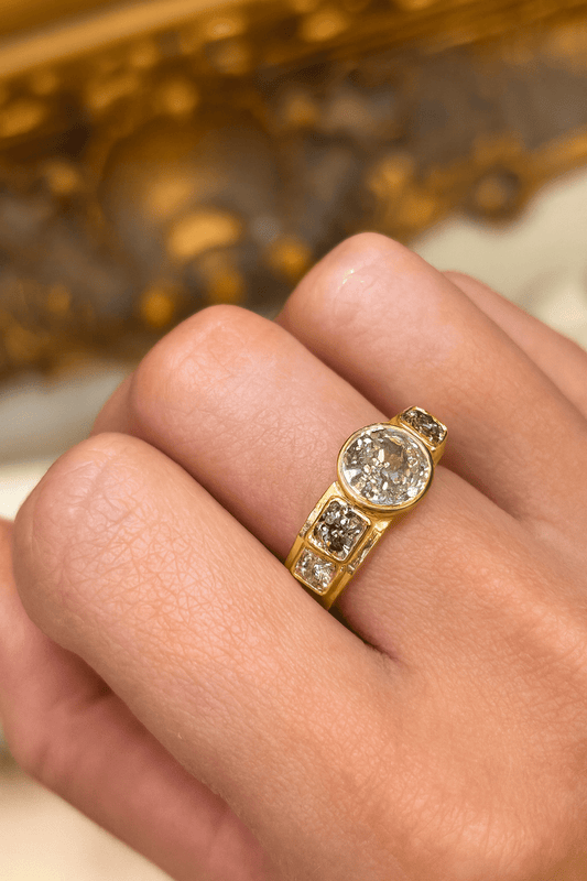 Yellow Gold Multistone Ring with Round Cut Diamond - Hyman’s Jewellers