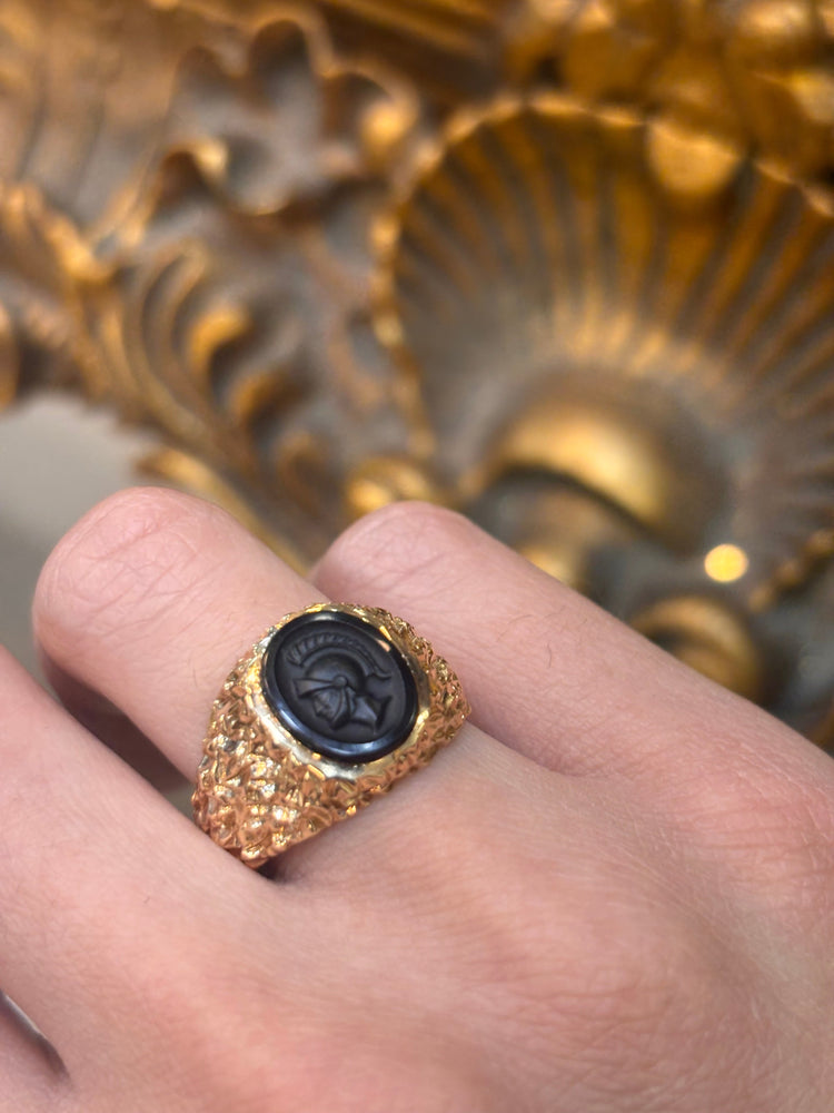 Yellow Gold Signet Ring with Engraved Onyx - Hyman’s Jewellers