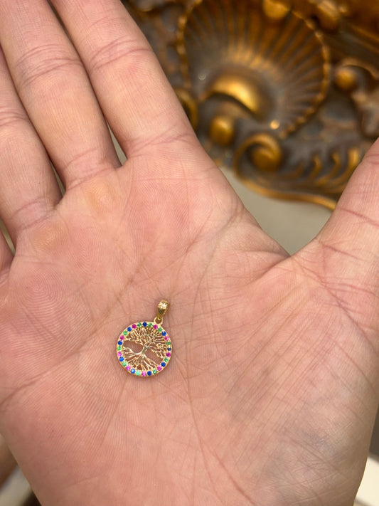 Yellow Gold Tree of Life Pendant with Multi - Gemstone Accents - Hyman’s Jewellers