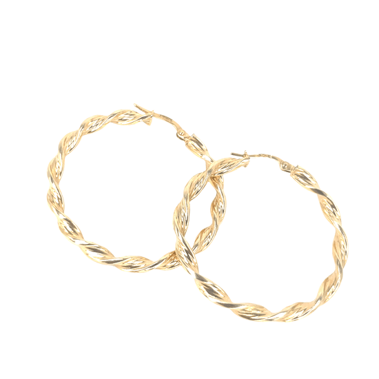 Yellow Gold Twisted Hoop Earrings - 3G - Hyman’s Jewellers