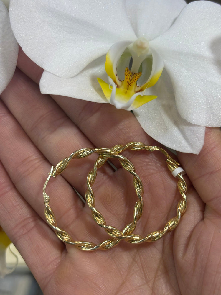 Yellow Gold Twisted Hoop Earrings - 3G - Hyman’s Jewellers