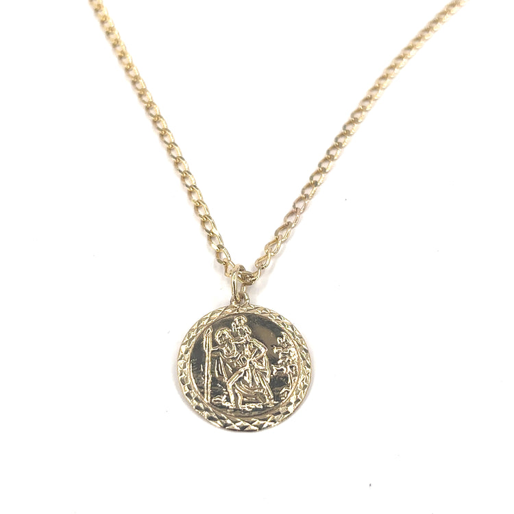 Unisex 9ct Yellow Gold St Christopher Pendant &Chain Set - 6g 20”