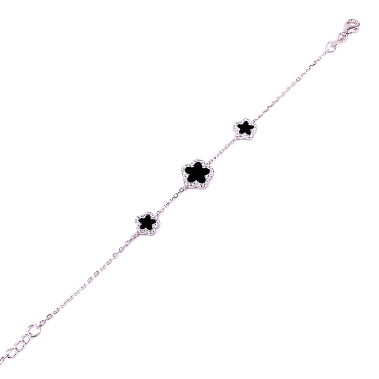 Women’s 925 Sterling Silver Onyx ‘Bloom’ Bracelet - Cz Set