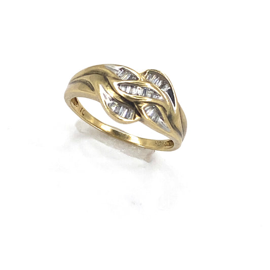 Women’s 10ct Yellow Gold Natural Diamond Baguette Wave Ring