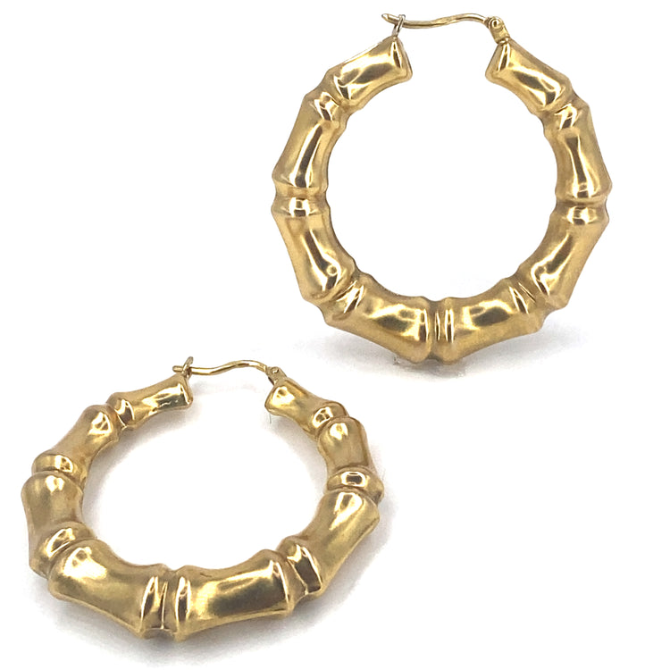 Women’s 9ct Yellow Gold Bamboo Brushed Finish Hoops