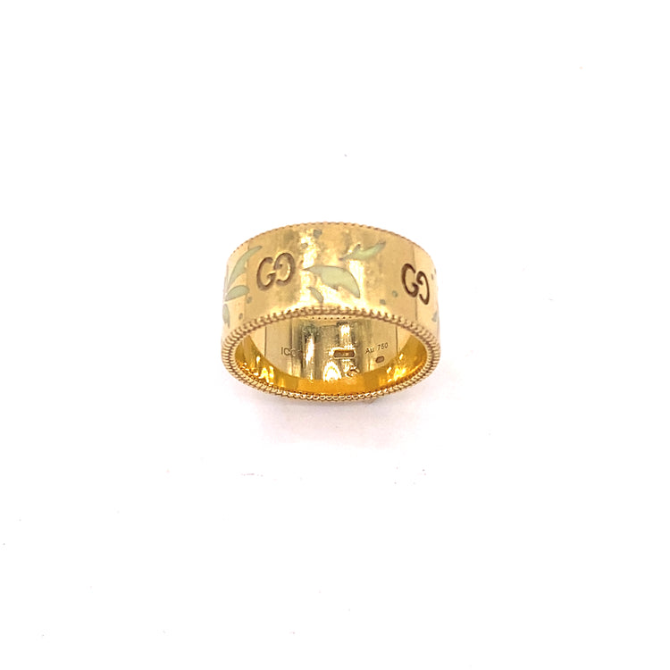 Unisex 18ct Yellow Gold Gucci Icon Blooms Enamel Ring - 11.1g