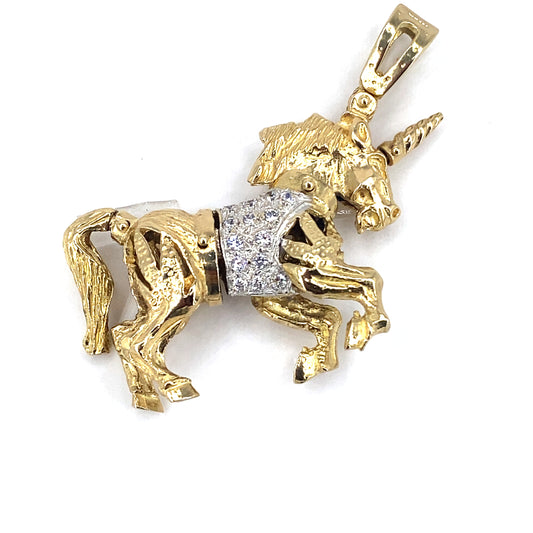 Unisex 9ct Yellow Gold Unicorn Pendant