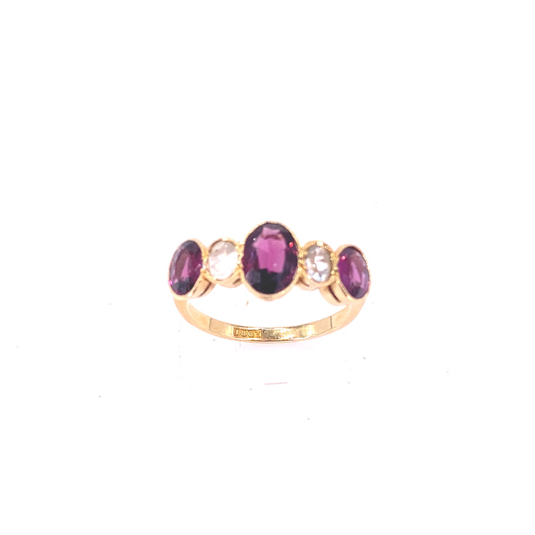 Women’s 18ct Yellow Gold Vintage Garnet Quartz Dress Ring - 3.6g