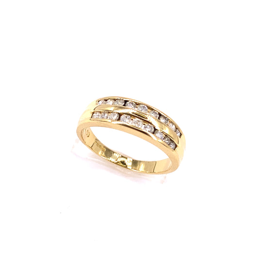 Women’s 18ct Yellow Gold Diamond Double Row Half Eternity Ring - 4.4g 0.90ct