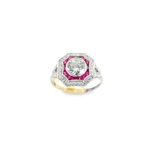 Women’s Platinum Ruby & Diamond Art Deco Style Cocktail Ring - 1.50ct