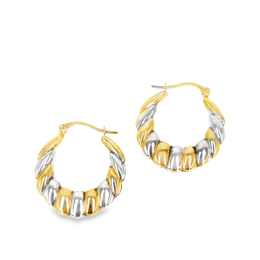 Women’s 9ct Yellow & White Gold Hoop Earrings - 1.6g