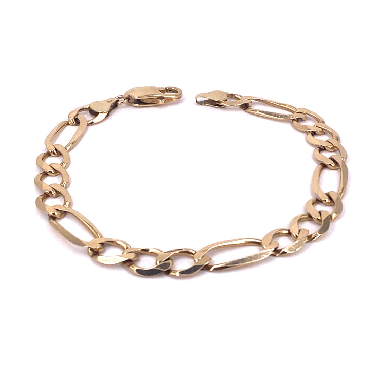 Unisex 9ct Yellow Gold Figaro Bracelet - 10.9g 8.5”