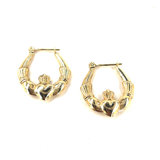 Women’s 9ct Yellow Gold Claddagh Hoop Earrings -1.5g