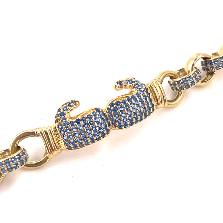 Children’s 9ct Yellow Gold Blue Cz Boxing Glove Bracelet - 16.7g 7.5”