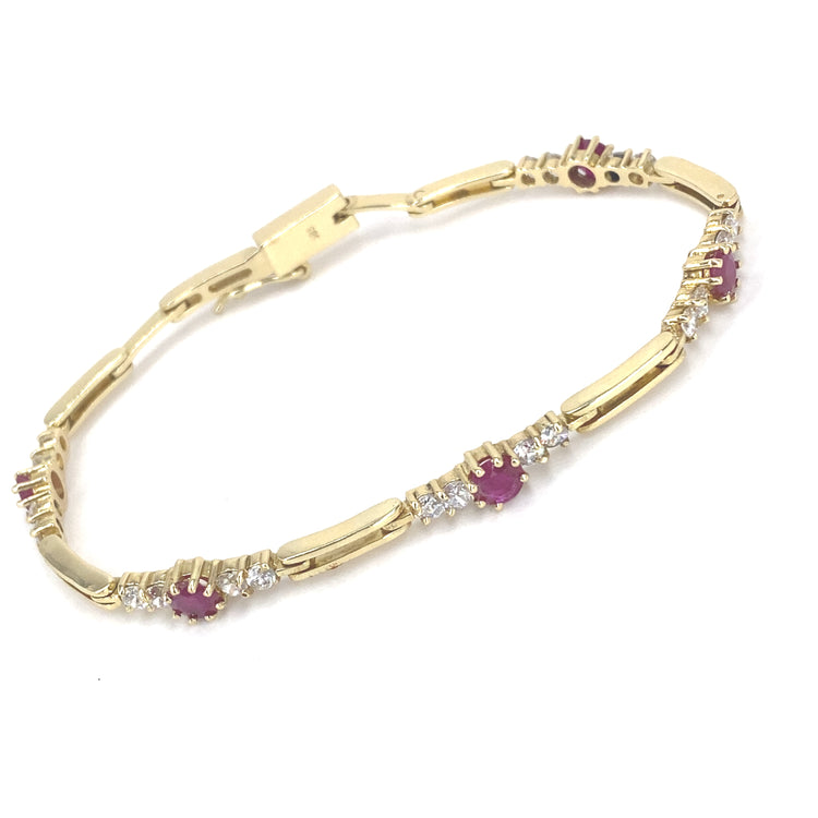 Women’s 14ct Yellow Gold Diamond Ruby Bracelet- 1.05ct