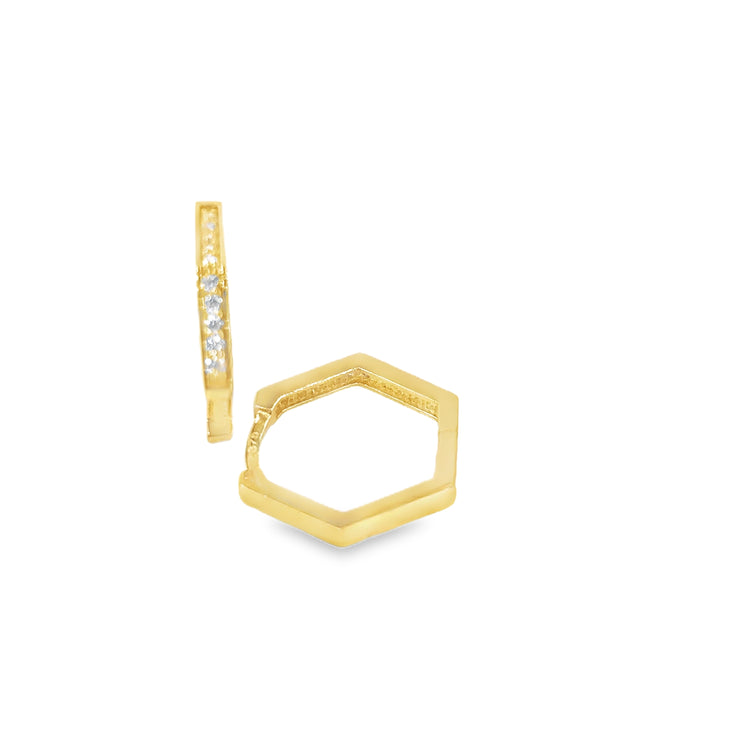 Women’s 9ct Yellow Gold Diamond Hexagon Hoop Earrings - 2g 0.3ct
