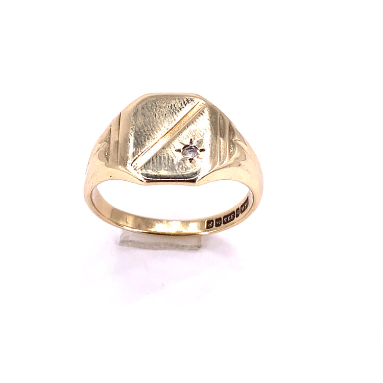 Men’s 9ct Yellow Gold Signet Ring -CZ 8.3G