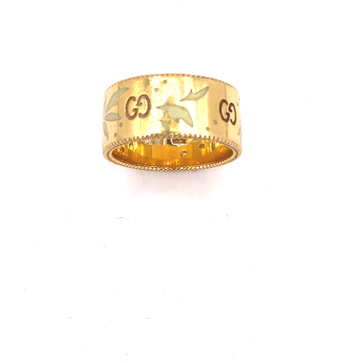 Unisex 18ct Yellow Gold Gucci Icon Blooms Enamel Ring - 11.1g