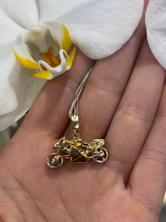 Men’s 9ct Yellow Gold Motorcycle Pendant with Round Cut Diamond-5.5g