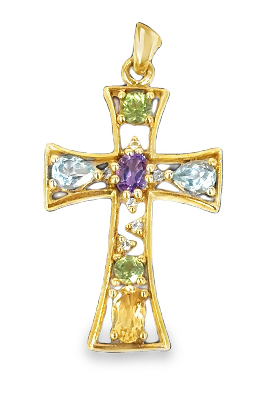 Women’s 9ct Yellow Gold Diamond Gemstone Cross - 1.9g