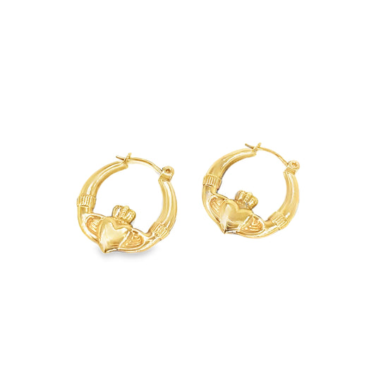 Women’s 9ct Yellow Gold Irish Claddagh Hoop Earrings - 0.4g