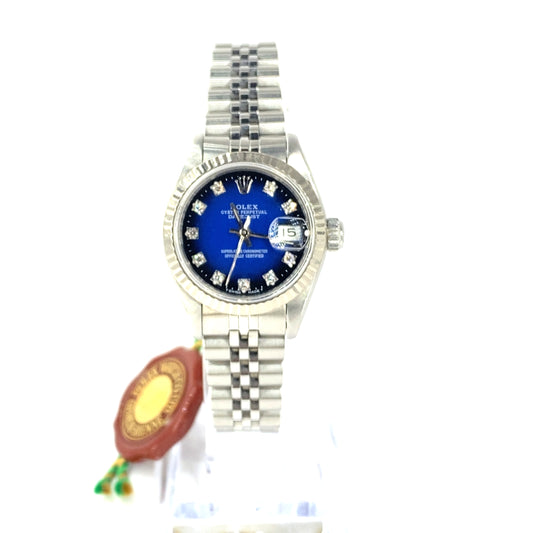 Rolex Date Just Watch Ombré Blue in Stainless Steel - 26mm