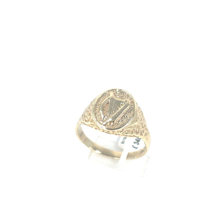 Mens 9ct Yellow Gold Irish Harp Ring 6.9g