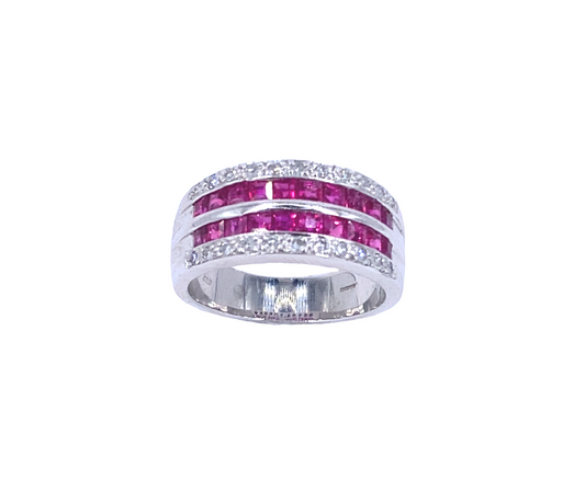 Women’s 18ct While Gold Diamond Ruby Half Eternity Ring - 0.45ct