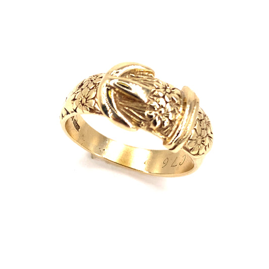 Men’s 9ct Yellow Gold Engraved Buckle Ring - 6.6g