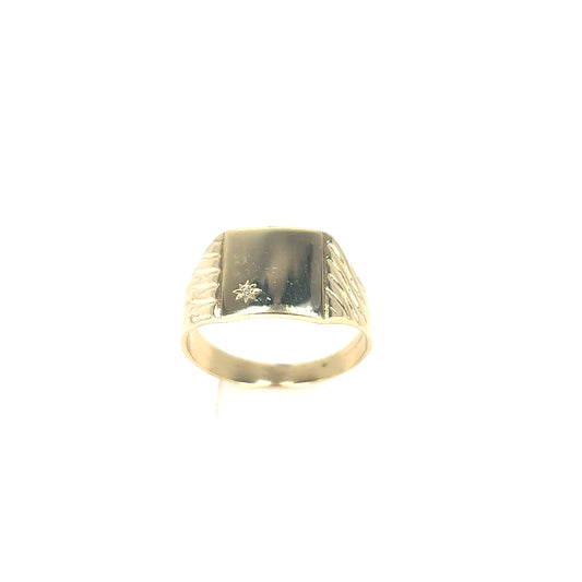 Men’s 9ct Yellow Gold Diamond Signet Ring  - 6.1g