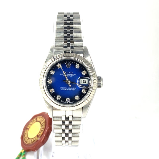 Rolex Date Just Watch Ombré Blue in Stainless Steel - 26mm