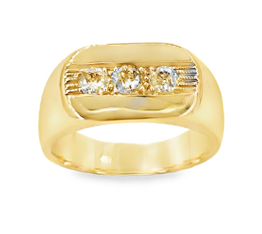 Men’s 9ct Yellow Gold Old Cut Diamond Trilogy Ring - 15.2g Size U