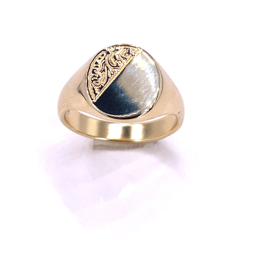 Men’s 9ct Yellow Gold Engraved Signet Ring -8.2g