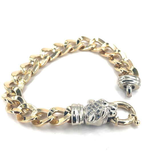 Men’s 9ct Yellow Gold Curb Panther Bracelet- 62g