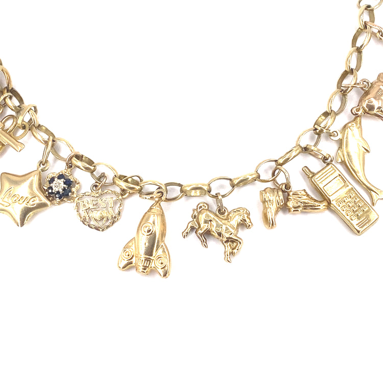 Women’s 9ct Yellow Gold Vintage Charm Bracelet- 23g