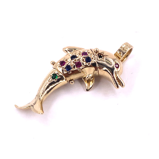 Women’s 9ct Yellow Gold Gemstone Dolphin Pendant - 11.1g