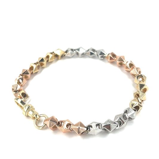 Men’s 9ct Yellow Rose White Gold Pyramid Bracelet-32g
