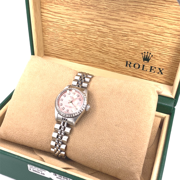 Women’s Steel Rolex Datejust Watch- Pink Diamond Dot Dial. 26mm