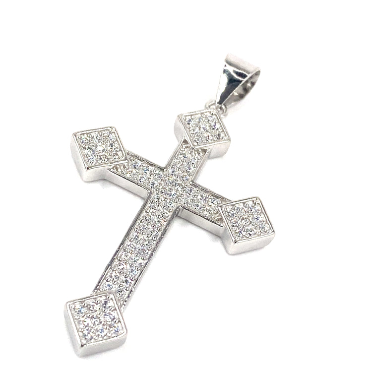 Women’s 925 Sterling Silver Cross Pendant - Micro Pave CZ Set Medium