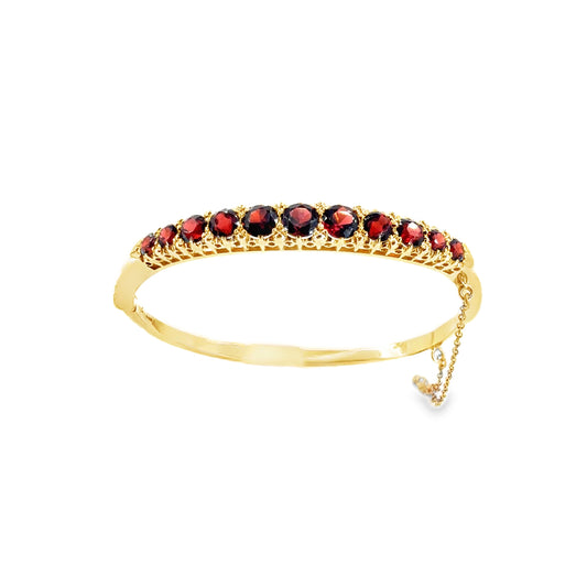 Womens 9ct Yellow Gold Garnet Bangle- 22.8g