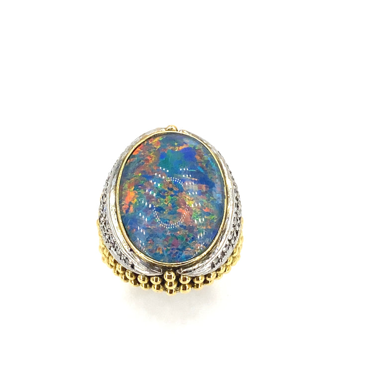 Unisex 18ct Yellow Gold Hand Crafted Australian Opal Ring