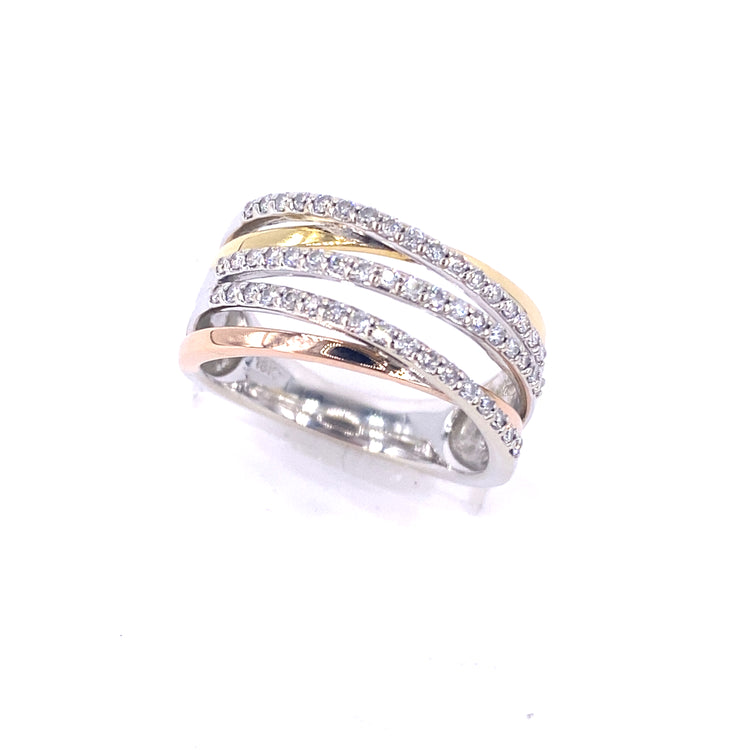 Women’s 18ct Tri Gold Diamond Ring - 0.60ct 6.5g Size L