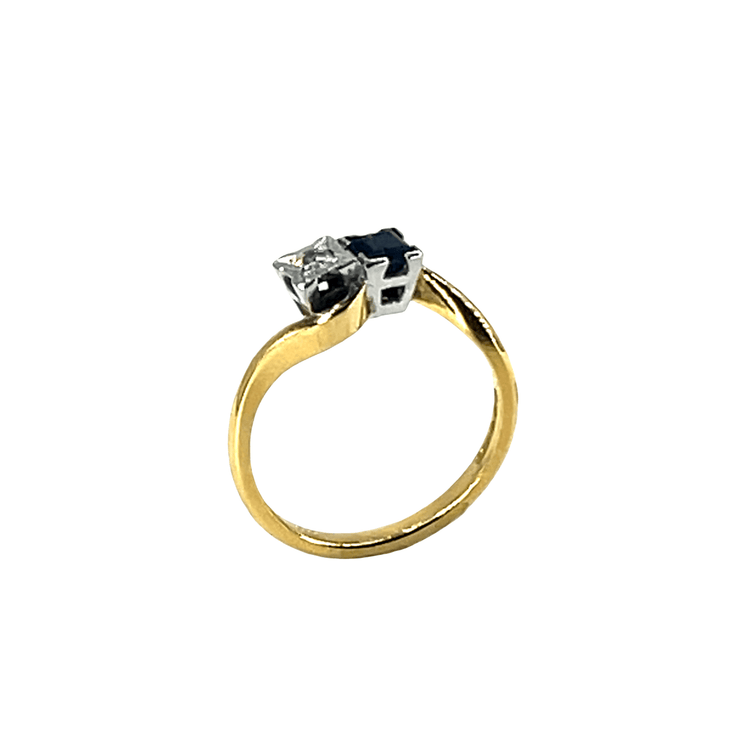 18CT Yellow Gold Bypass Ring with Deep Blue Sapphire 4.1g - Hyman’s Jewellers