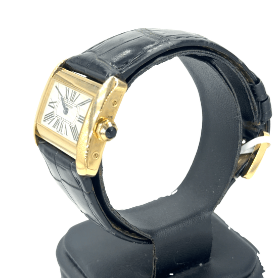18CT Yellow Gold Cartier Tank Divan Watch with Black Leather Strap - Hyman’s Jewellers
